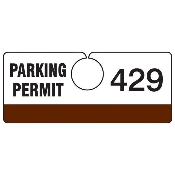 Accuform Parking Permit Tag, Numbered 600-699, Brown, 2in x 4.75in, Laminated PF-Cardstock, 100PK TNT429BRG - main